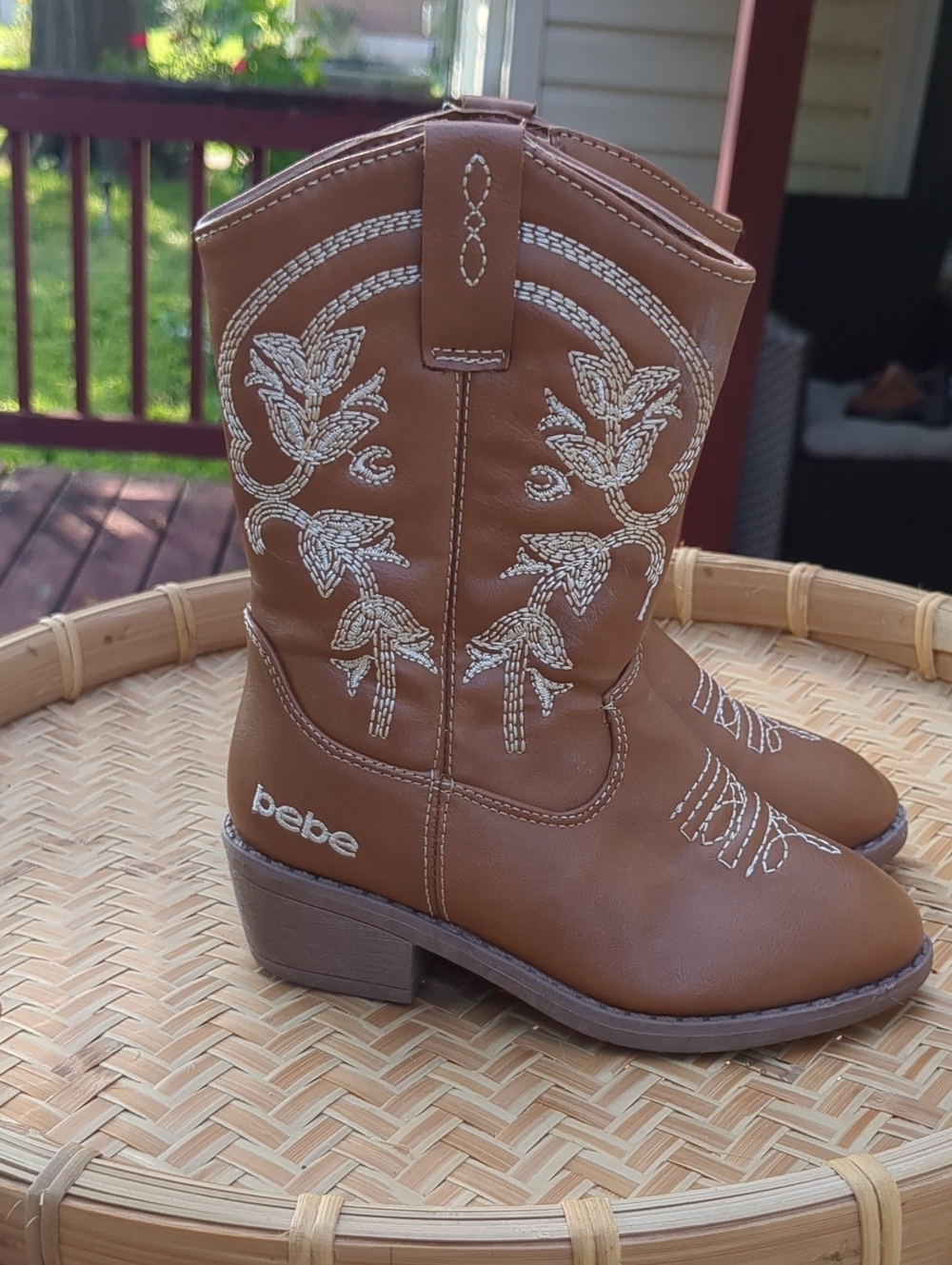 bebe Girls Tan Western Embroidered Mid-Calf Boots